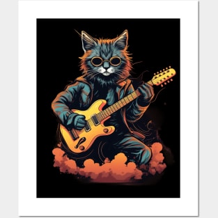 Rockstar Cat with Guitar Posters and Art
